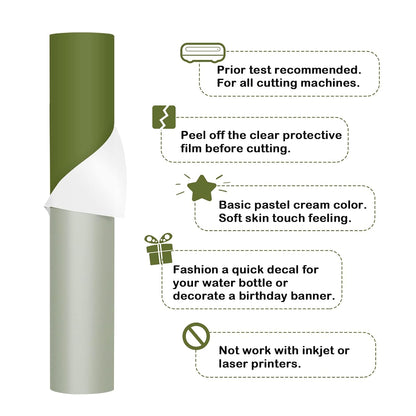 001 Vinyl Matte Permanent Adhesive Vinyl for Craft Decal Projects 12" X 10Ft, Matte Olive Green