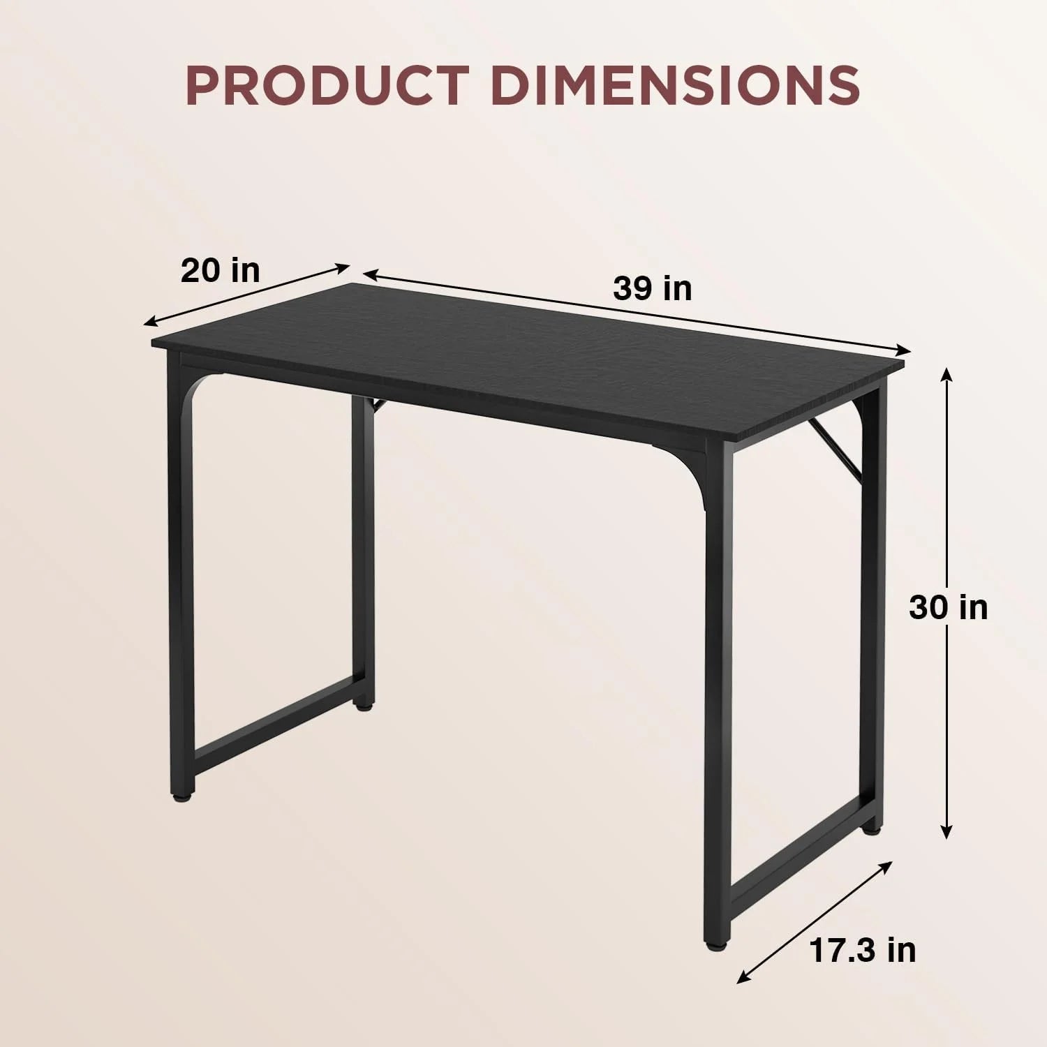 39 Inch Computer Desk Modern Writing Desk, Simple Study Table, Industrial Office Desk, Sturdy Laptop Table for Home Office, Black