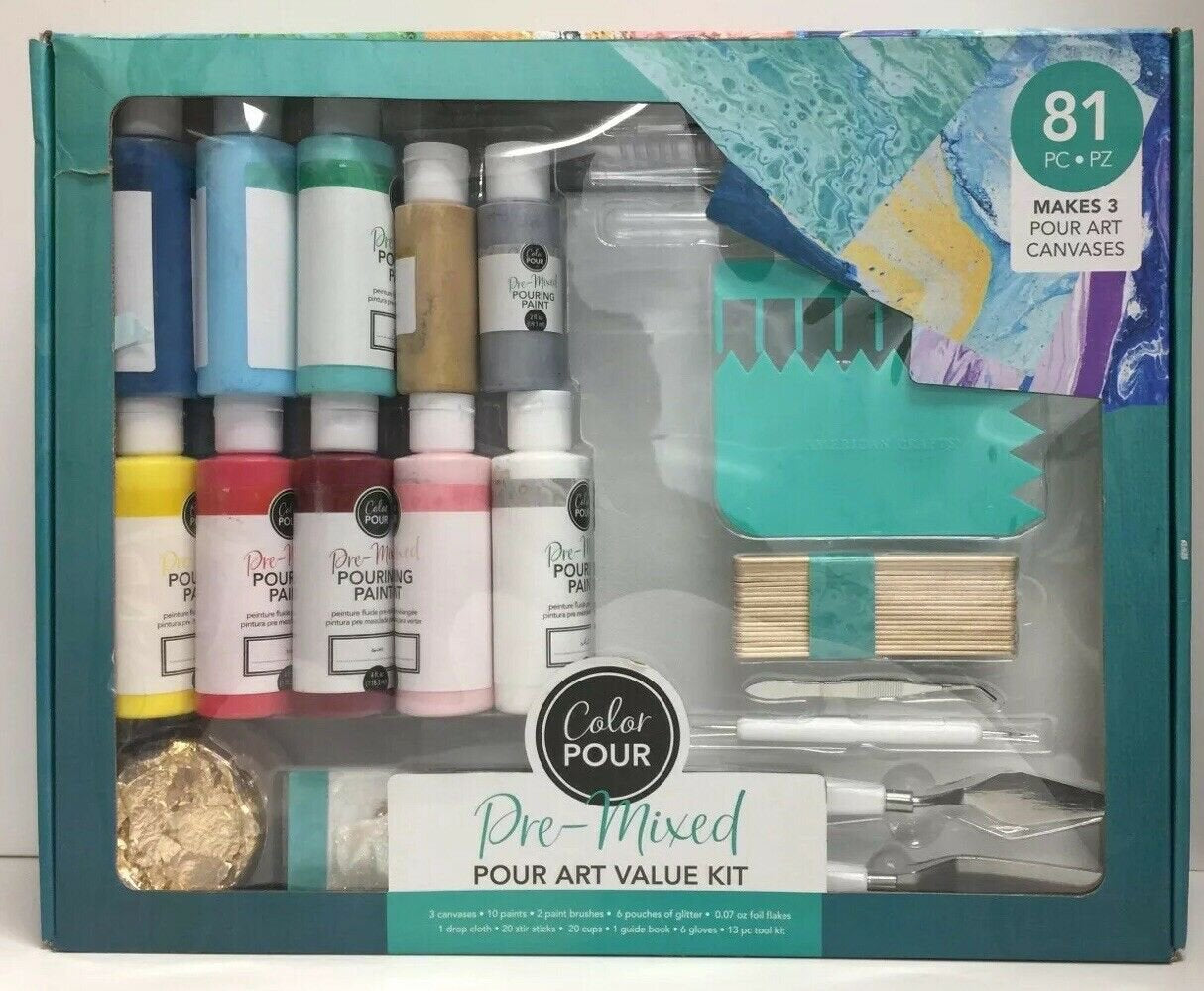 Pre-Mixed Pour Art Value Kit, 81 Piece