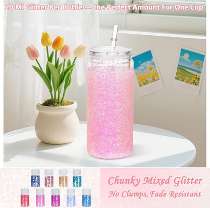 6 Pack 20 Oz Acrylic Snow Globe Tumbler Supplies Starter Kit, Double Wall Plastic Pre-Drilled Snowglobe Tumbler Cup Tool Set, Including Squeeze Bottle Cup Cradle and Scraper Etc.