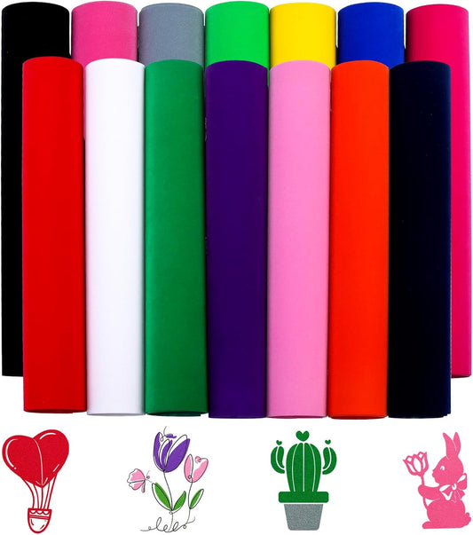Flocked HTV Vinyl - 14 Sheets 12'' X 10'' Inches Colorful Flock Heat Transfer Vinyl Flock Iron on Vinyl for T-Shirts