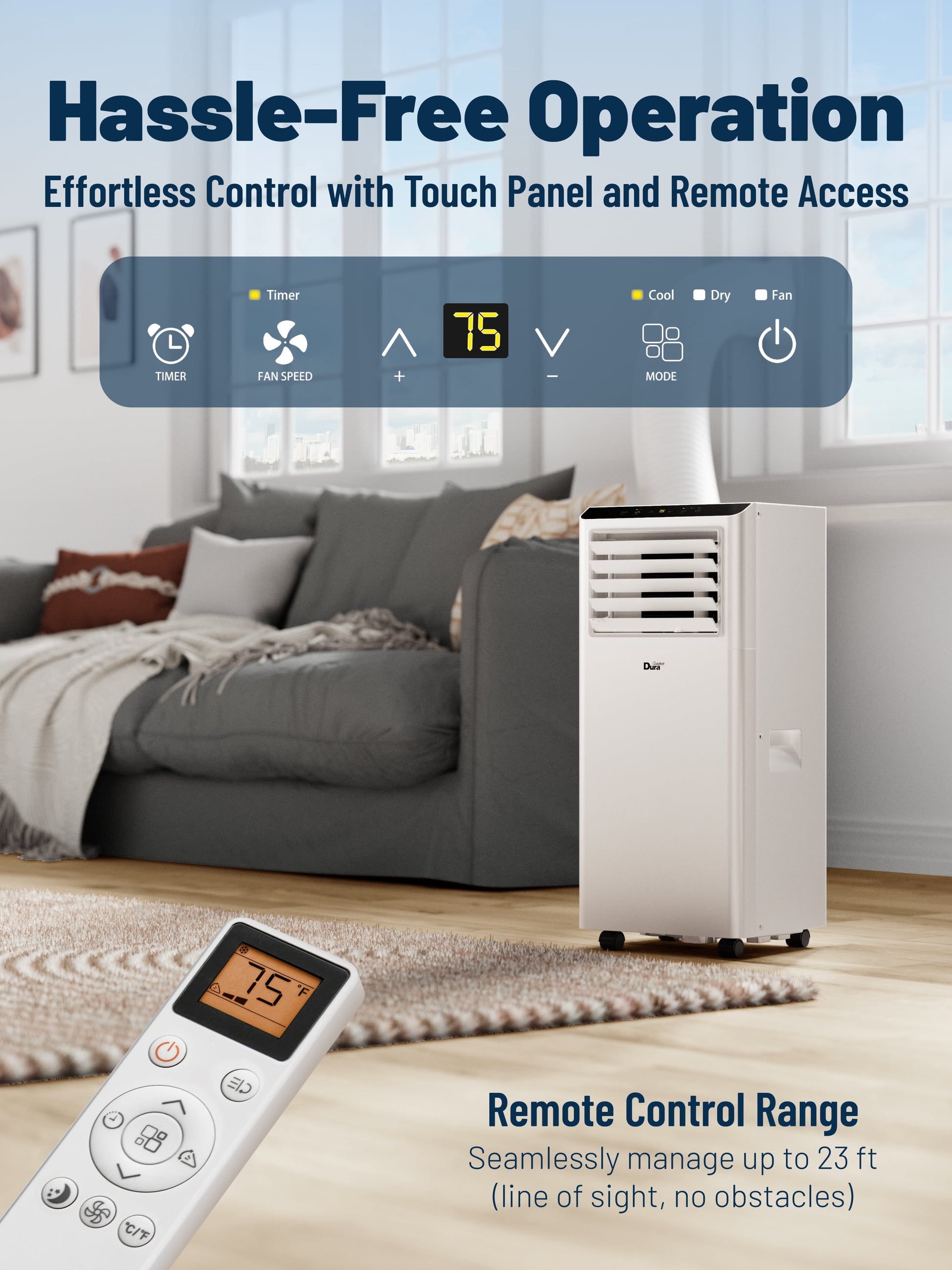 8000 BTU Portable Air Conditioner, 3-In-1 AC Unit, Dehumidifier, Fan, Remote, Timer, for Room up to 230 Sq.Ft
