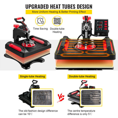 brand 5 in 1 Upgrade Heat Press Machine 12 X 15 Inch with FCC&CE Quality-Safety Certification Heat Press 800W Combo Multifunctional Sublimation 360° Rotation Heat Press Shirt Printing Machine Red