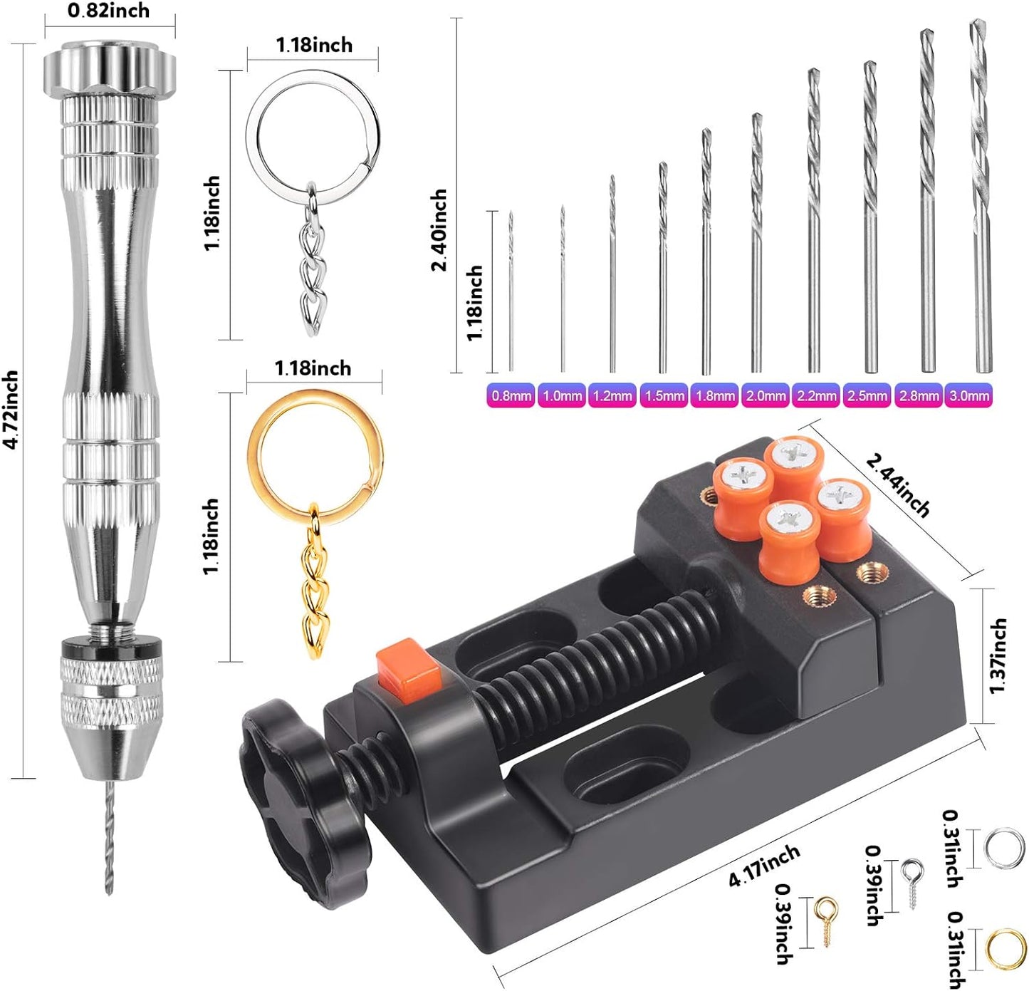 LEOBRO Hand Drill, Hand-Operated Hand Drills, Pin Vise with Drill Bits, Drill Press Vise, Keychain Making Kit, Jewelry Making Supplies, for Crafts
