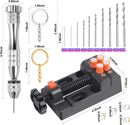 LEOBRO Hand Drill, Hand-Operated Hand Drills, Pin Vise with Drill Bits, Drill Press Vise, Keychain Making Kit, Jewelry Making Supplies, for Crafts
