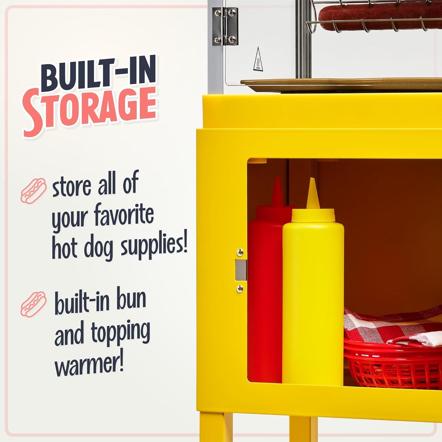 Nostalgia Oscar Mayer Hot Dog Ferris Wheel - Retro Style Hot Dog Roller Cart Toaster - Classic 6-Piece Grill Machine with Bun Warmer, Push Handle, Wheels, Transparent Housing, Storage Compartment