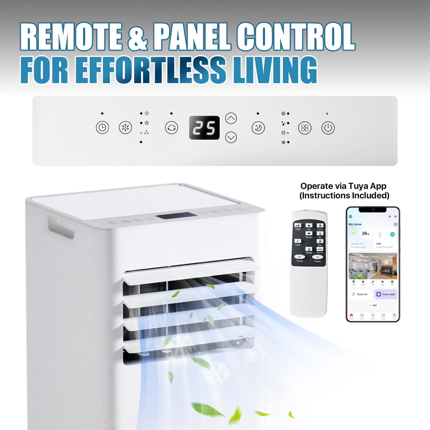 Dateyes 10000 BTU 4-In-1 Smart Portable Air Conditioner, Standing Cooling Unit with APP & Remote Control, Cooling, Dehumidifier & Fan Functions, 55Db Quiet Operation for Bedroom & Indoor Spaces