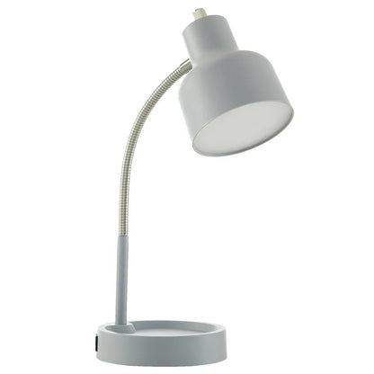 LED Desk Lamp with Catch-All Base & AC Outlet, Matte Gray