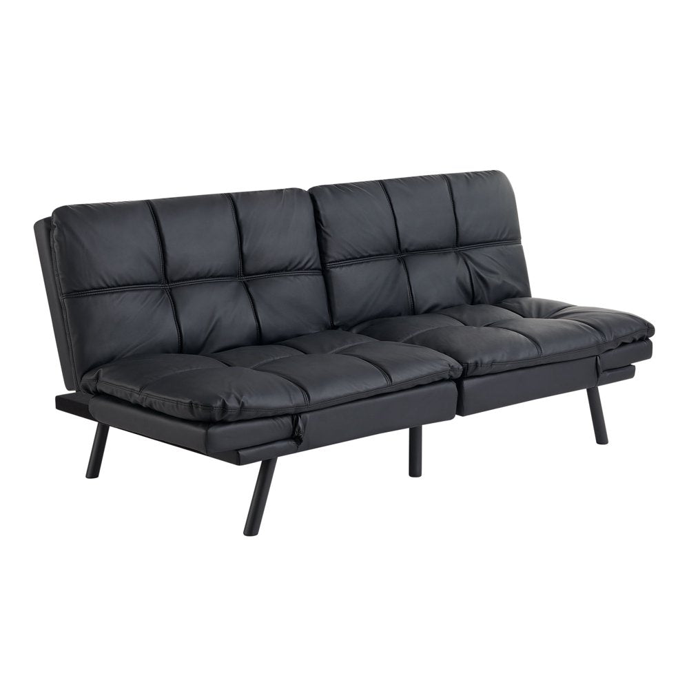 Memory Foam Futon, Black Faux Leather