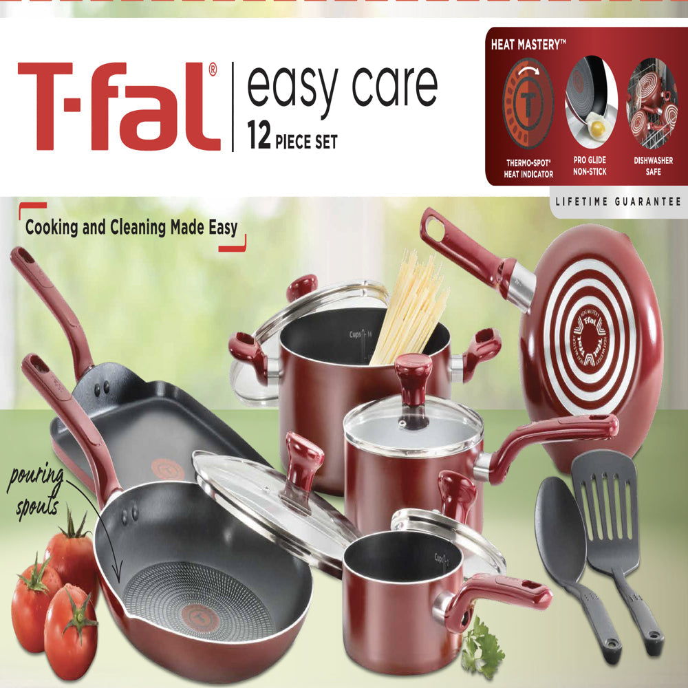 Easy Care 12-Piece Non-Stick Cookware Set, Pots and Pans, Red