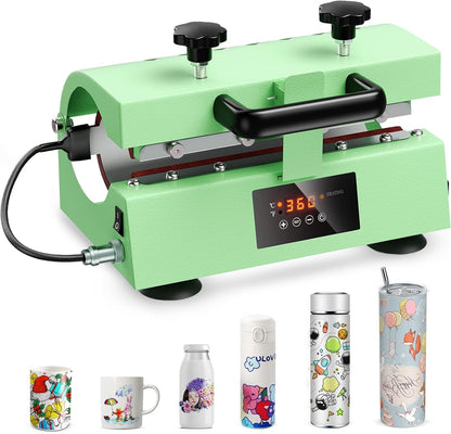 Tumbler Heat Press Machine,110V Auto Timer Cup Mug Heat Press Machine for 11-30Oz Sublimation Straight Tumbler Bottles,Ceramic Mugs,Glass Cans Heat Transfer Print with Temp&Timer Setting(Mint)