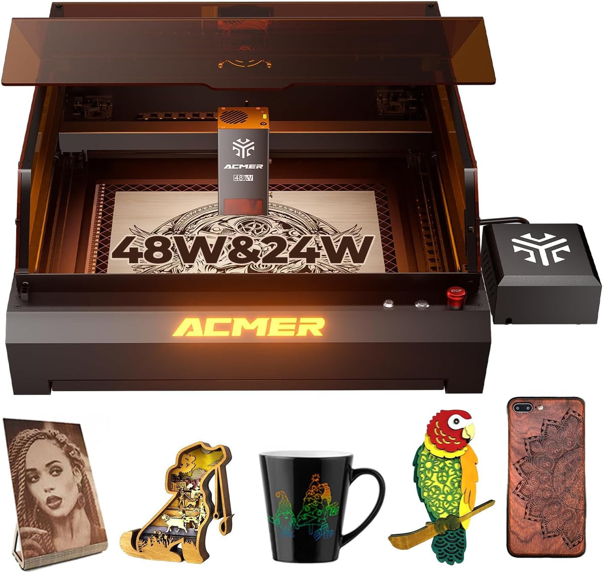 Acmer P3 Laser Engraver, Switchable 48W & 24W Diode 455Nm Lazer Cutter Engraving Machine with 30L Air Assist, COS Technology, Large 400×390Mm Work Area for Wood, Acrylic, Leather, Ceramic