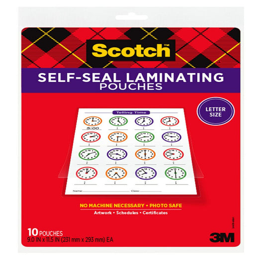 Self-Seal Laminating Pouches, 10 Count, 8.5" X 11", 3 Mil Thick