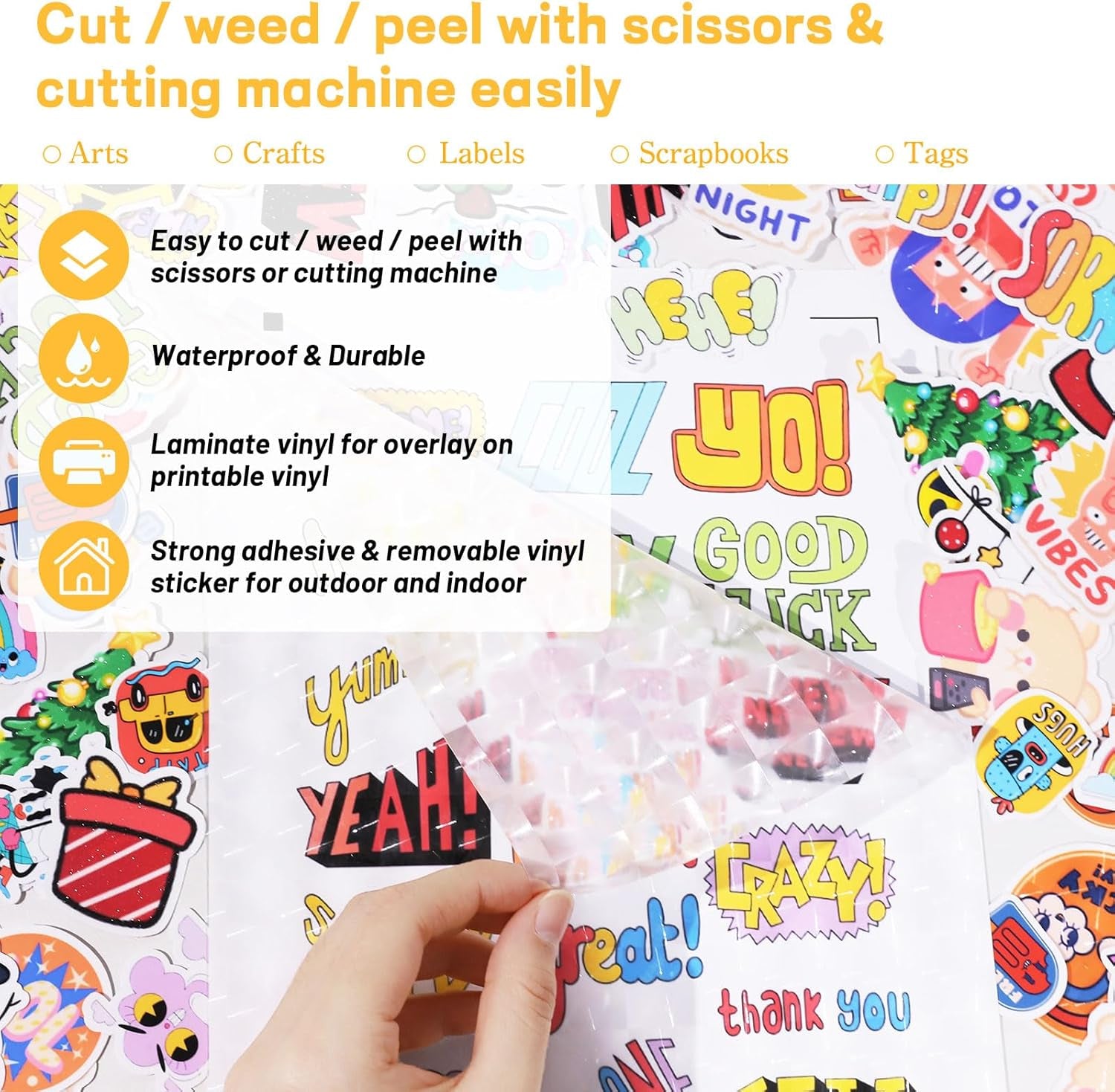 Laminating Sheets Clear Vinyl Laminate Sheets Sticker Paper for Inkjet Printer Printable Vinyl Stickers, Photo Paper 8.26" X 11.69" A4 28 Sheets (3D Cat Eye, Glitter, Glossy, Matte)