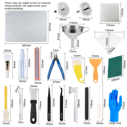 52 Pcs Resin 3D Printing Tool Kit with 304 Stainless Steel Resin Filter Funnel，Silicone Pad, Scraper，Tweezers & Cleaning Tools | Accessories for Model Removal, Resin Recycling & Post-Processing
