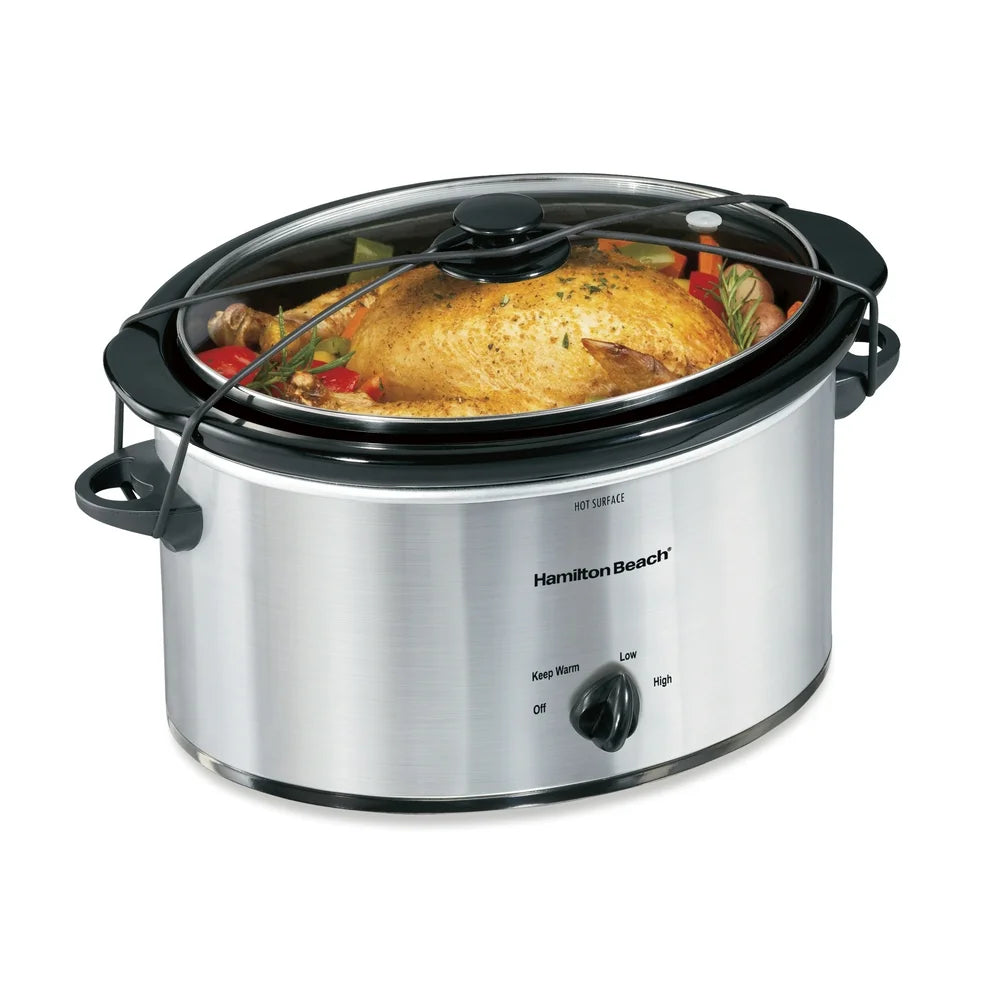 Portable Slow Cooker, 6 Quart Capacity, Removable Crock, Silver, 33167