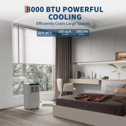 8,000 BTU Portable Air Conditioner, 4-In-1 Portable AC Units for Rooms with Fan, Dehumidifier, Cools up to 350 Sq.Ft. Room Air Conditioner, Remote, Auto Swing, Quite Opration, Timer, Grey