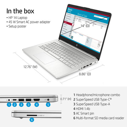 14" Laptop, Intel Core I5-1135G7, 8GB RAM, 256GB SSD, Natural Silver, Windows 11 Home, 14-Dq2078Wm