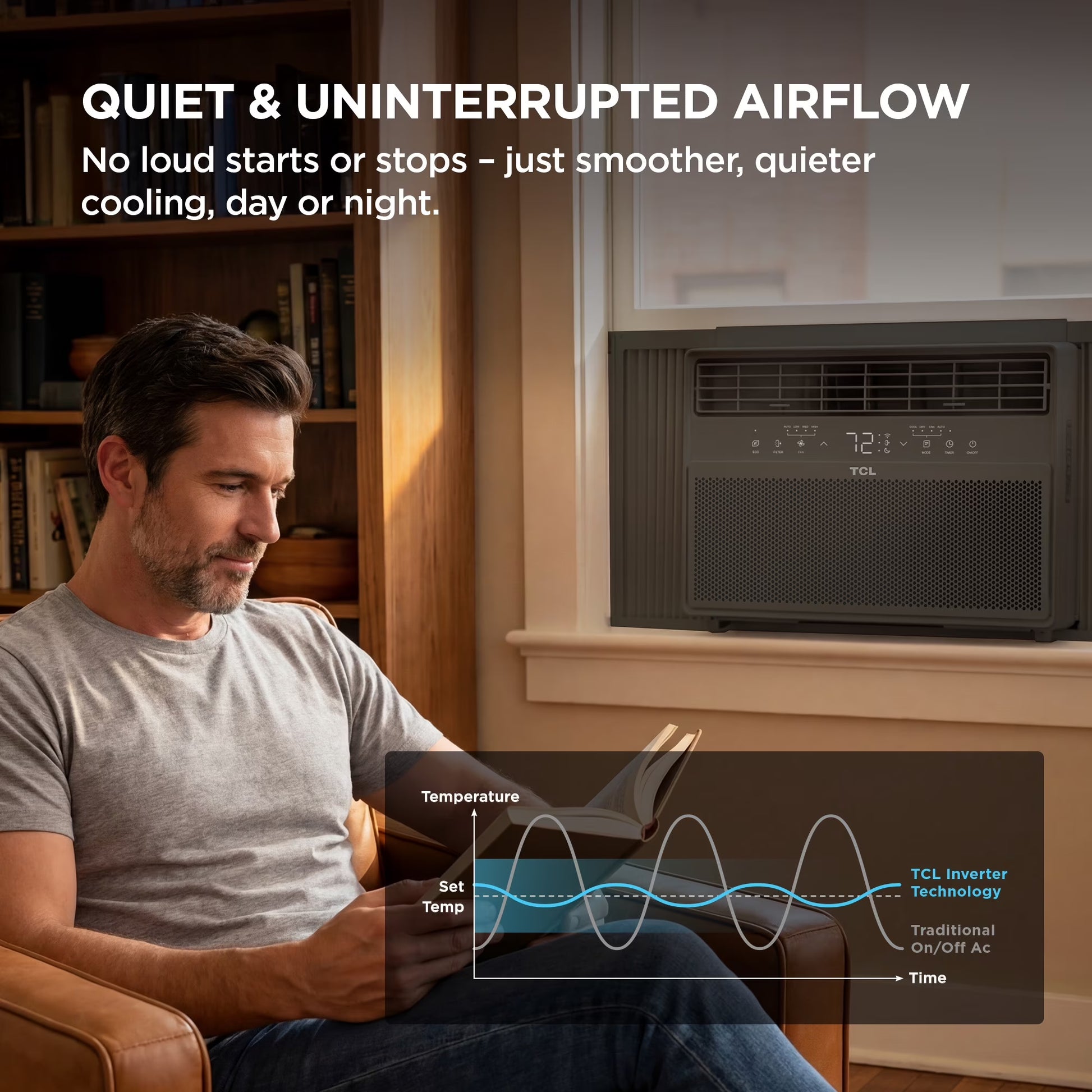 8,000 BTU Smart Inverter Window Air Conditioner (Black) - 350 Sq Ft with up to 49% Energy Savings, Quiet Cooling Tech, 3-In-1 Cooling, Fan & Dehumidifier, Matter Wi-Fi, Remote Control - W8WC72-B