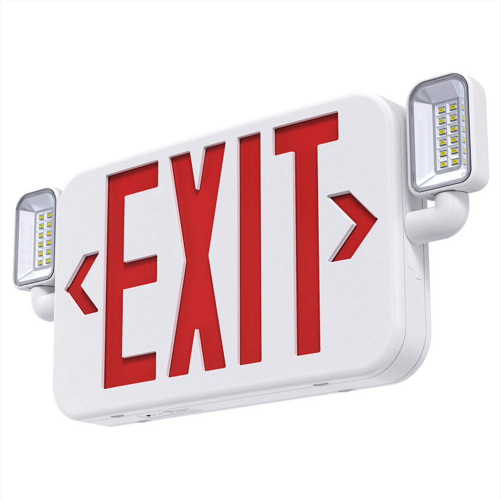 Led Combo Emergency Exit Sign Light with Two Adjustable Head Backup Battery,Us Standard Red Letter Commercial,Ul 924,AC120/277V(1 Pack)