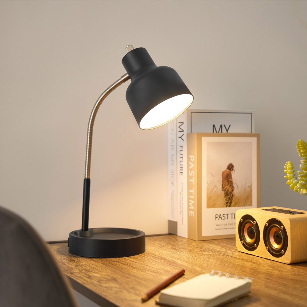 LED Desk Lamp with Catch-All Base & AC Outlet, Matte Black