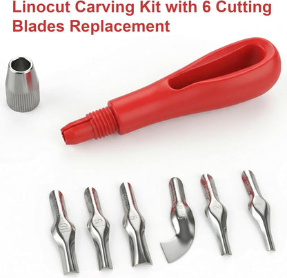Linocut Carving Kit, Linoleum Cutter Tools Speedball Carving Tools with 6 Blades for Block Printing, Stamp Making, DIY Sculpture and Printmaking