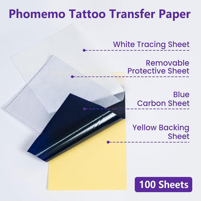 Phomemo Tattoo Transfer Paper for TP31 Mini Tattoo Stencil Printer, 100 Sheets Stencil Paper for Tattoo Supplies Kit, 3.15" X 5.24", Compatible with 3 Inch Tattoo Printer