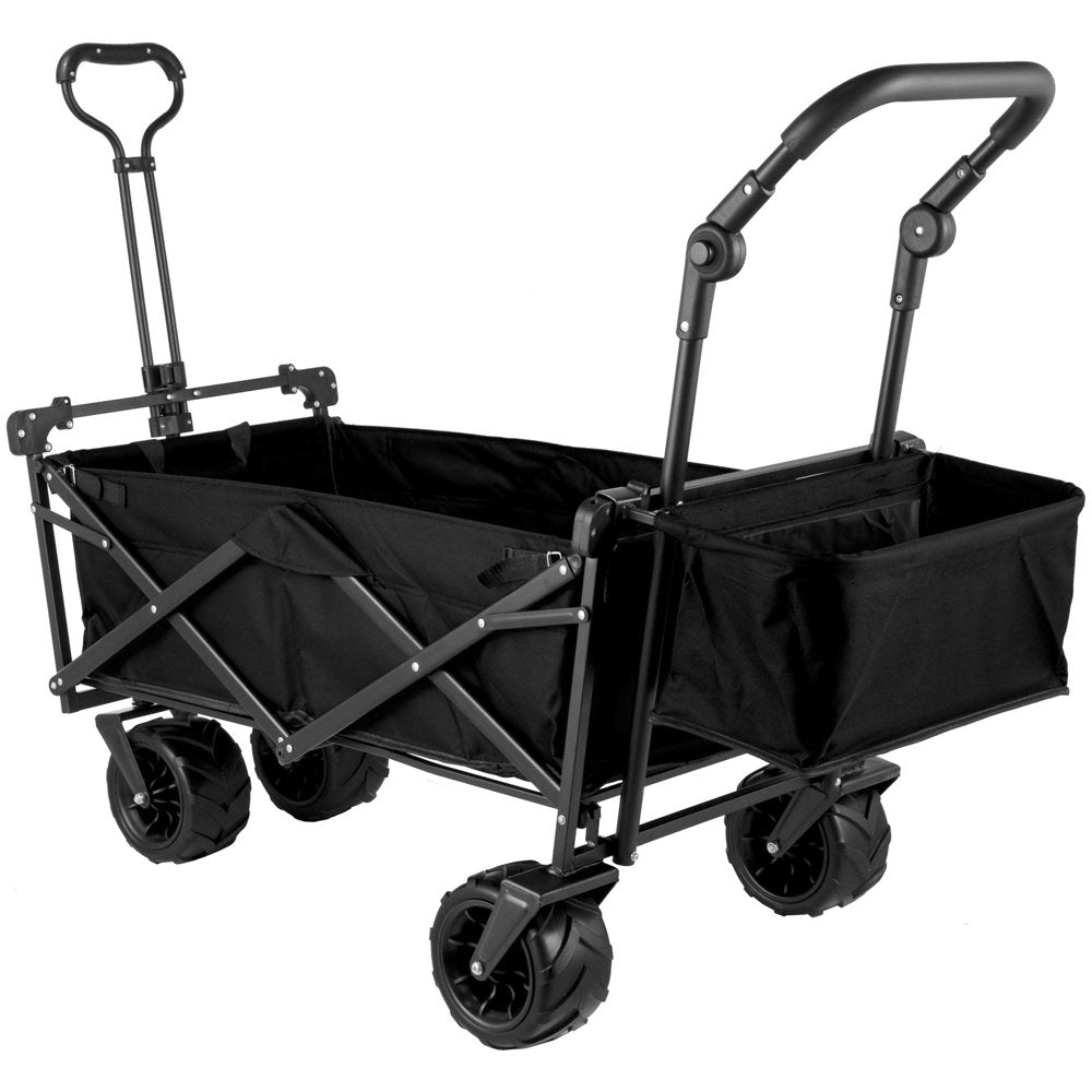 brand Collapsible Wagon Cart Black, Foldable Wagon Cart Removable Canopy 602D Oxford Cloth, Collapsible Wagon Oversized Wheels, Portable Folding Wagon Adjustable Handles, Beach, Garden, Sports