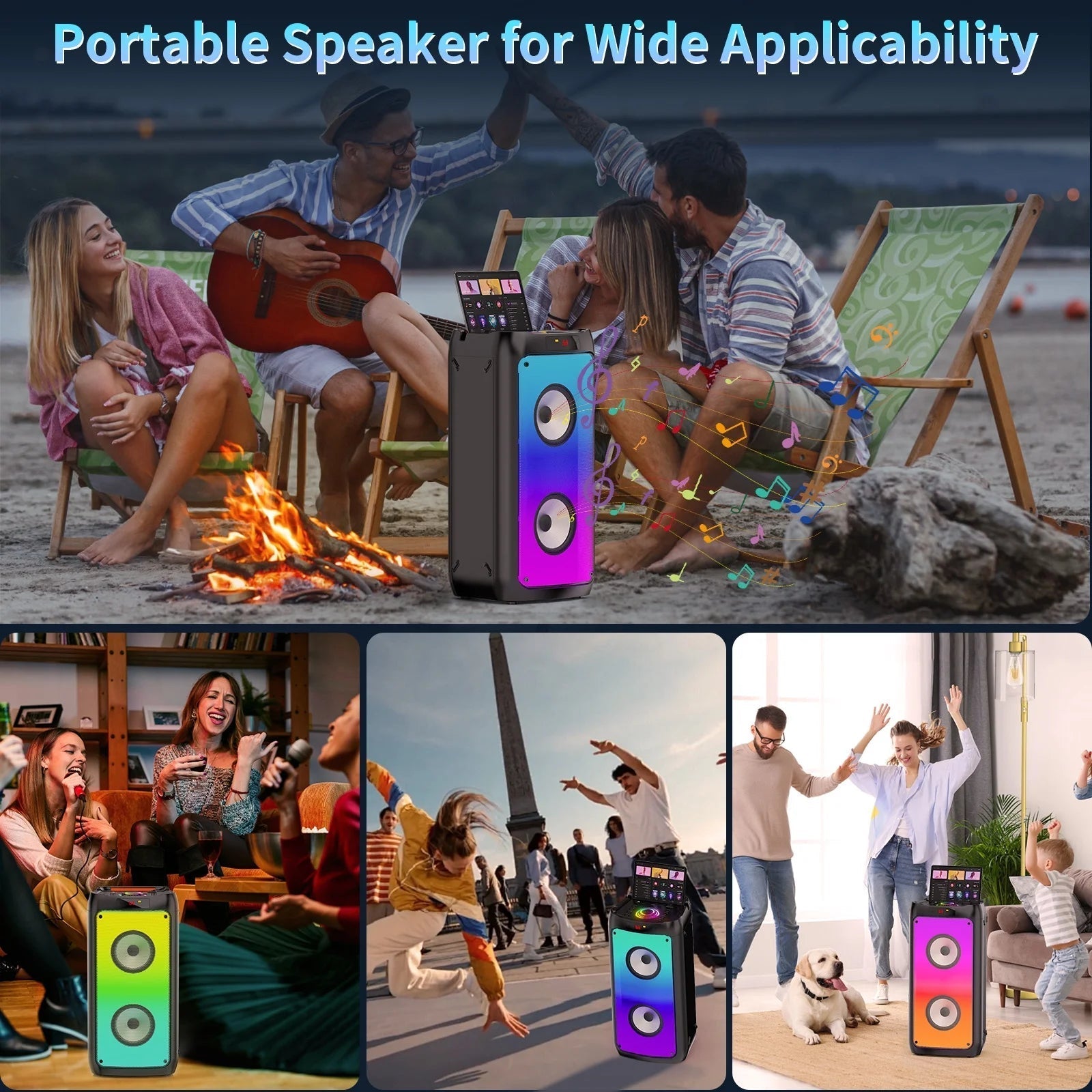 Party Speaker, Portable Bluetooth Speaker with 2 Microphone, Stereo Bass Speaker for Christmas Party