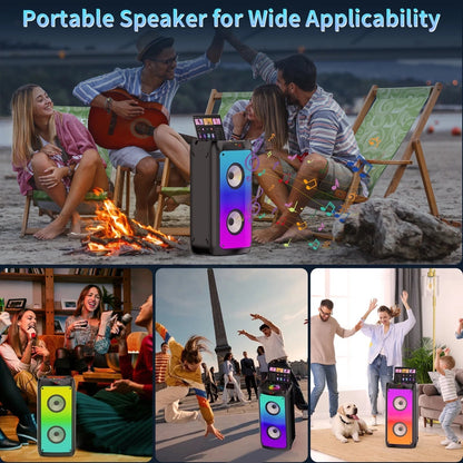 Party Speaker, Portable Bluetooth Speaker with 2 Microphone, Stereo Bass Speaker for Christmas Party