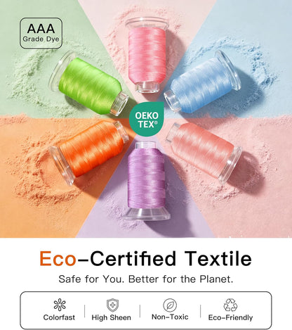 Aaa-Grade Polyester Embroidery Thread, 50 Colors, 40WT, 550 Yards Each, [Top Strength & Lint-Free] Silky Smooth Embroidery Machine Thread Kit Compatible with Singer, Brother, Janome, and More