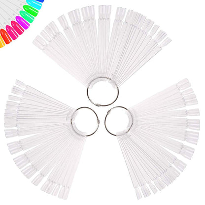 150 Pcs Clear Nail Swatch Sticks with Ring, Fan Shape Nail Art Polish Display Tips, False Nail Sample Sticks, Nail Practice Color Display, Transparent Polish Board for Nails