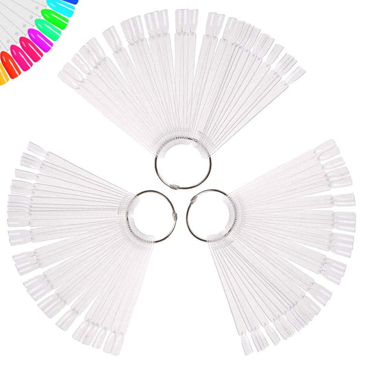 150 Pcs Clear Nail Swatch Sticks with Ring, Fan Shape Nail Art Polish Display Tips, False Nail Sample Sticks, Nail Practice Color Display, Transparent Polish Board for Nails