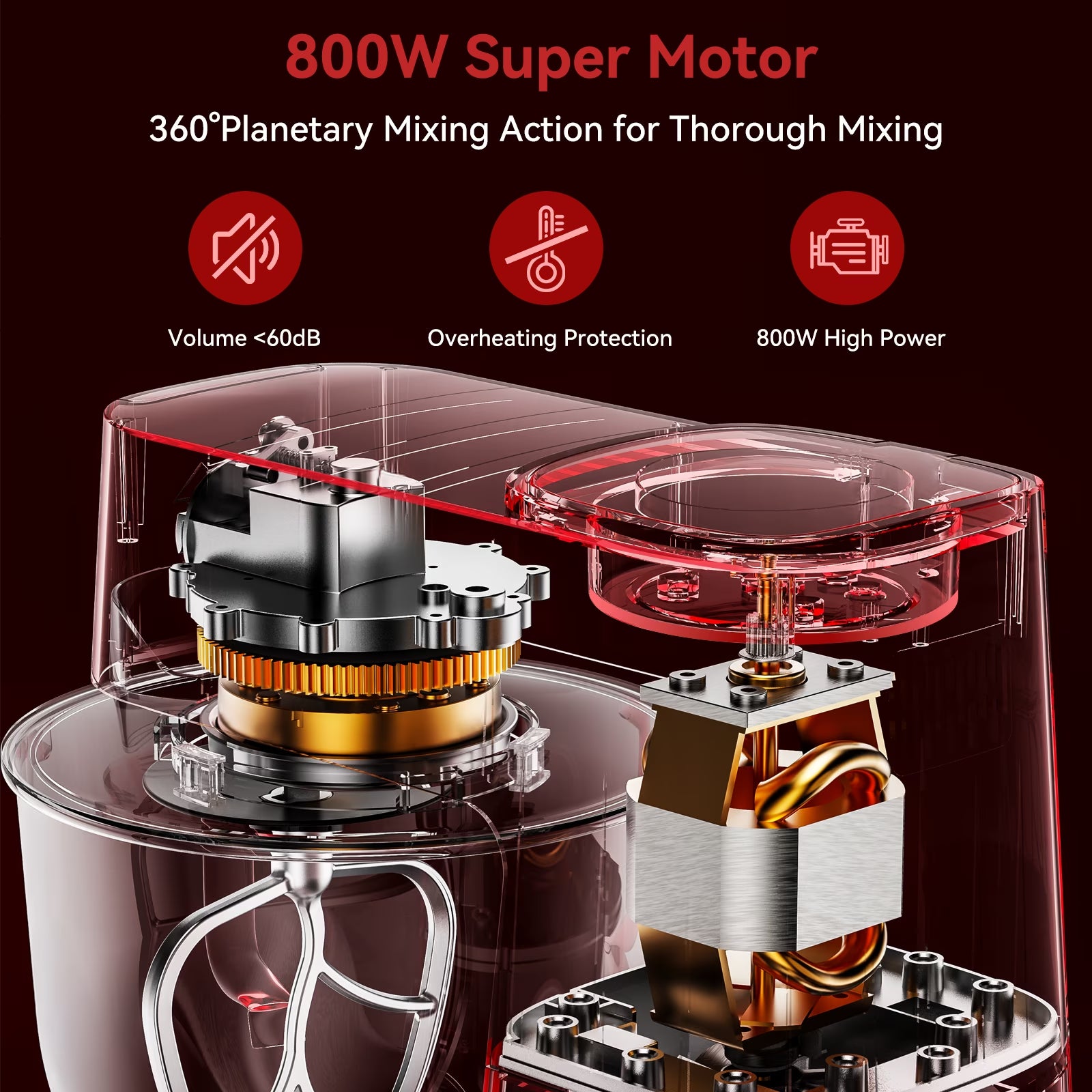 7.5 QT Stand Mixer, 800W 12-Speed Tilt-Head Food Mixer, Kitchen Electric Mixer with Dough Hook, Wire Whip & Beater