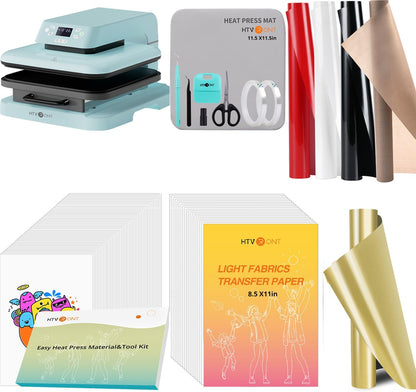 Auto Heat Press Machine for T Shirts - 15X15 Heat Press Accessories & HTV Vinyl Rolls Heat Transfer Vinyl