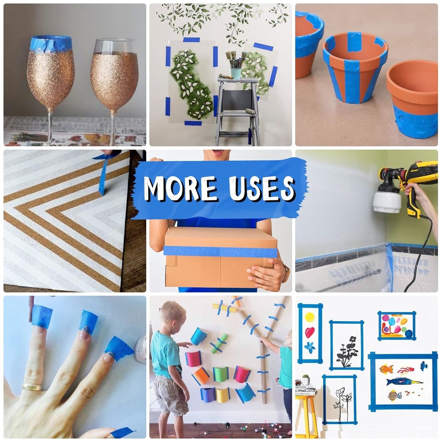 Blue Painters Tape - 1 Inch X 60 Yards X 3 Rolls Masking Tape, Multi-Surface Painters Tape, Paint Tape for Wall, Painting, Craft, Art Supplies, Clean Release Painter'S Blue Tape