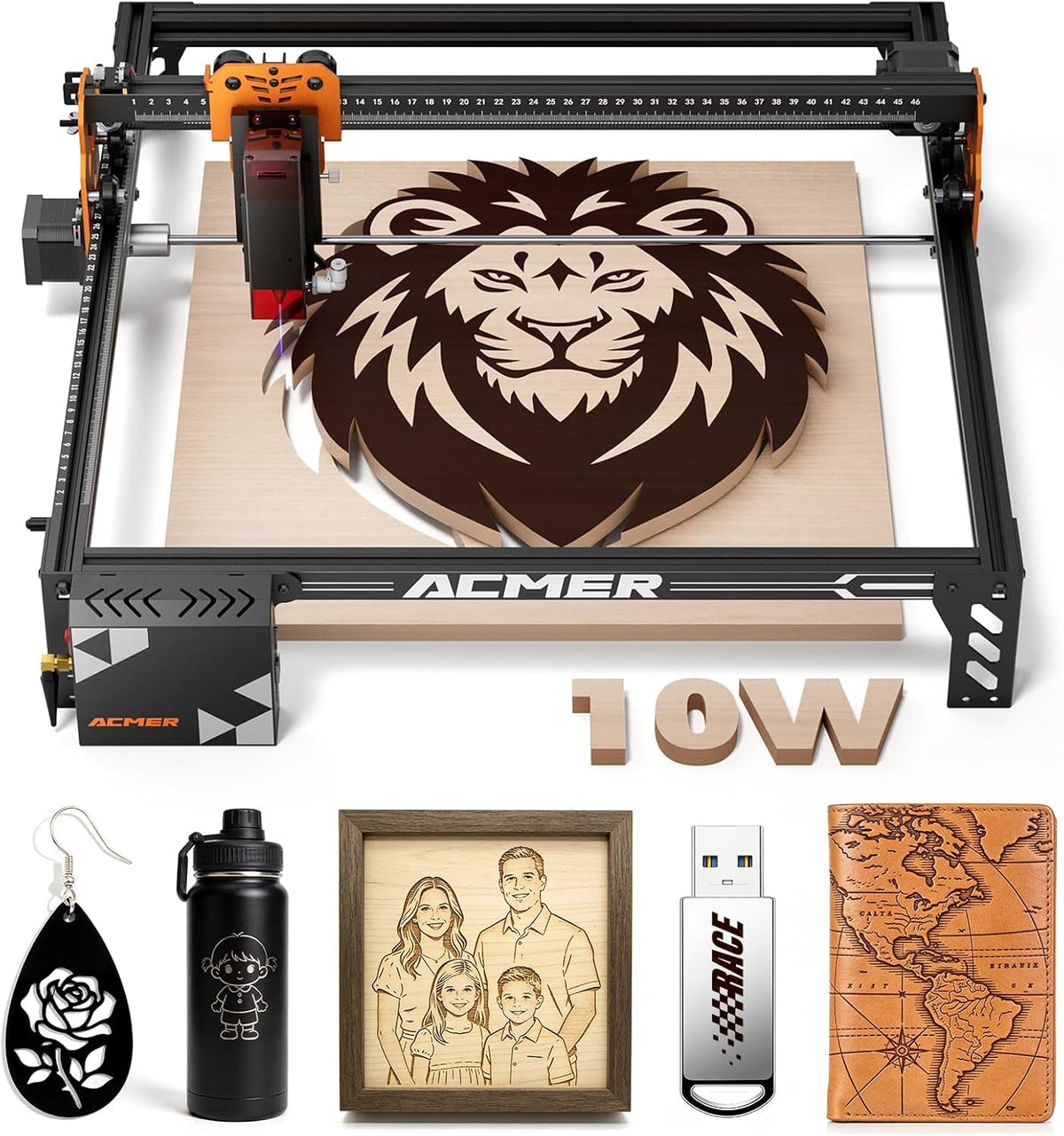 ACMER P1 S Pro 10W (10000Mw) Laser Cutter ＆ Engraver Machine,With 380×370Mm Large Working Area, Wifi Control, Engraves and Cuts Wood, Acrylic, Leather, Glass, Metal for DIY, Crafts & Small Business