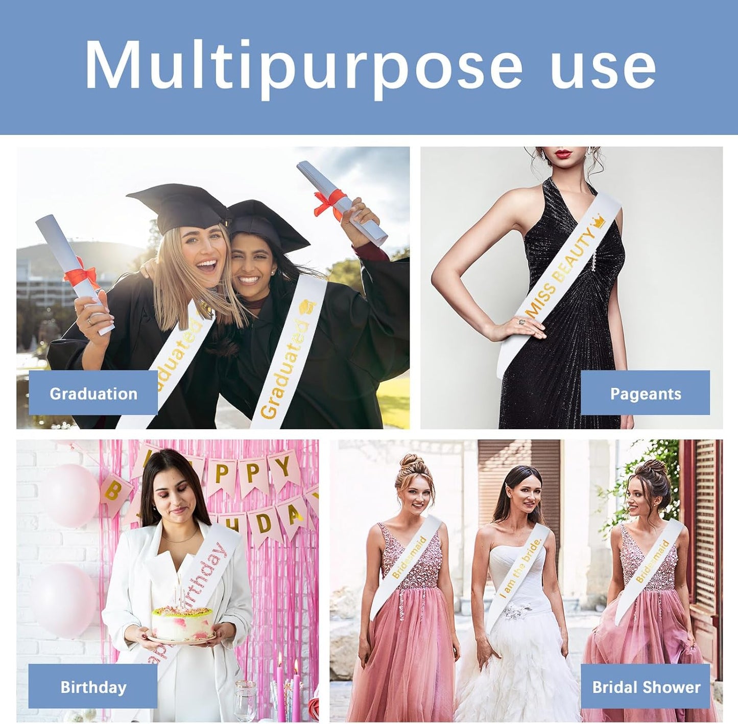 25Pcs White Sashes Blank Satin Sublimation Sash for Pageants to Decorate Plain 2026 Senior Graduation Birthday Sash for Women Homecoming