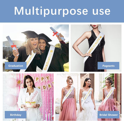 15Pcs White Sashes Blank Satin Sublimation Sash for Pageants to Decorate Plain 2026 Senior Graduation Birthday Sash for Women Homecoming