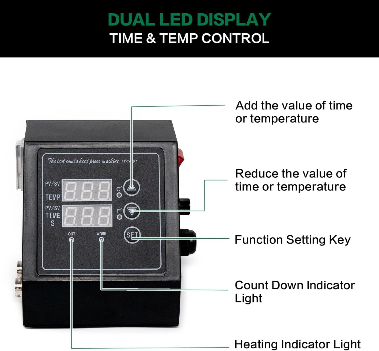 1400W Power Press Heat Press 15"X15", K-Type Temperature Controller Box with Time & Temperature LED Controller, K-Type Sublimation Transfer Machine for T-Shirt, Hat, Plate, Cup, Mug
