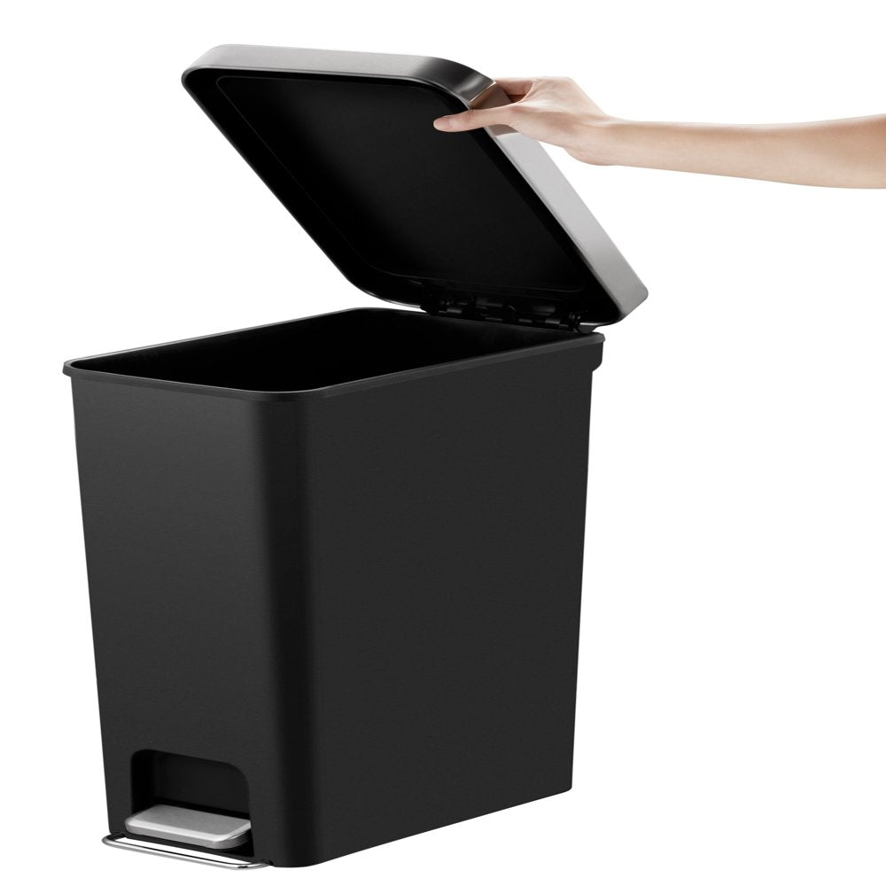 10.5 Gallon Trash Can, Plastic Slim Step-On Kitchen Trash Can, Black