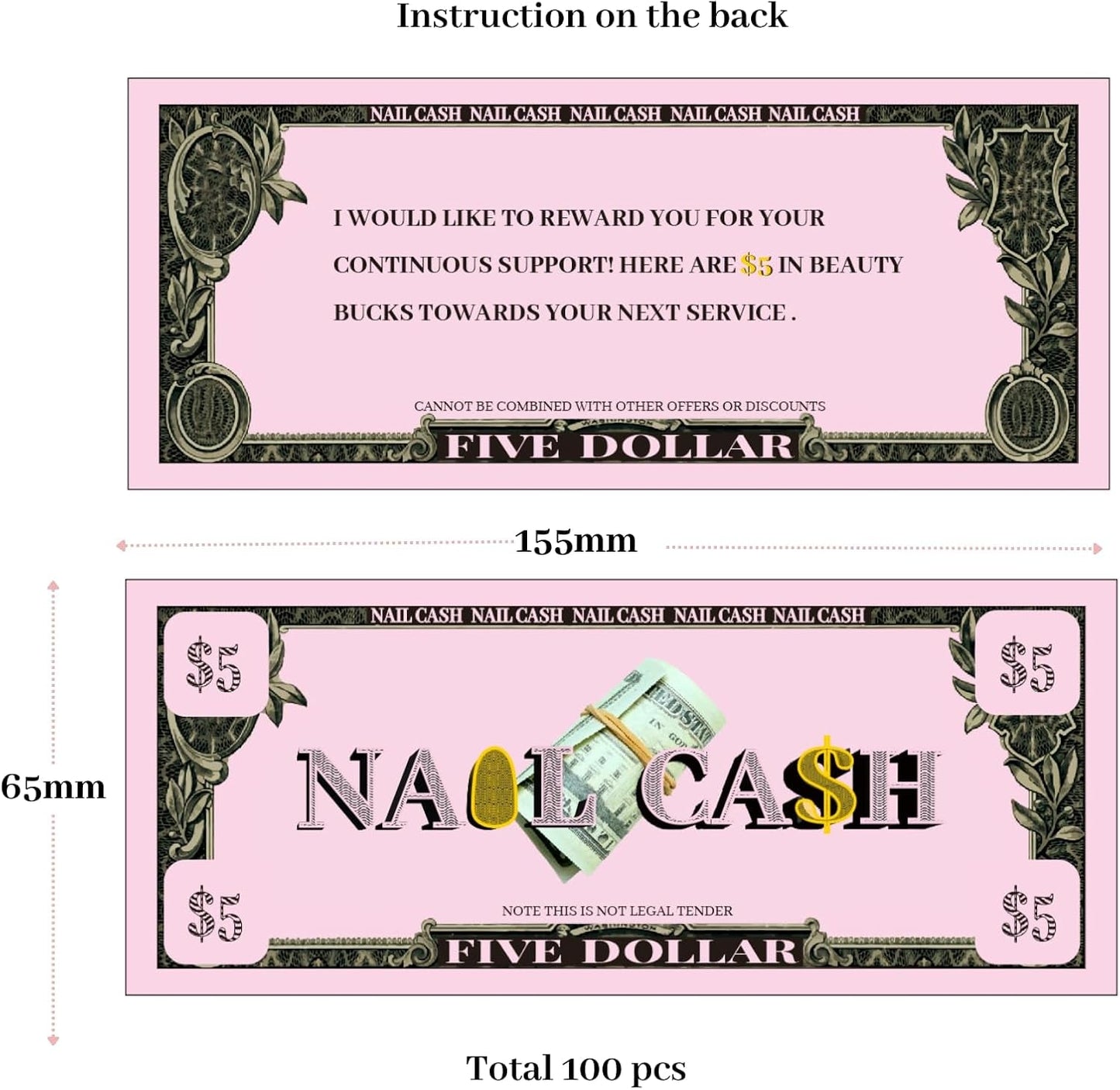 Nail Cash Pink Loyalty Reward Cards for Nail Tech Supplies, Salon Client Gifts & Aftercare, Pedicure Manicure Business Must Haves - 100 Pieces