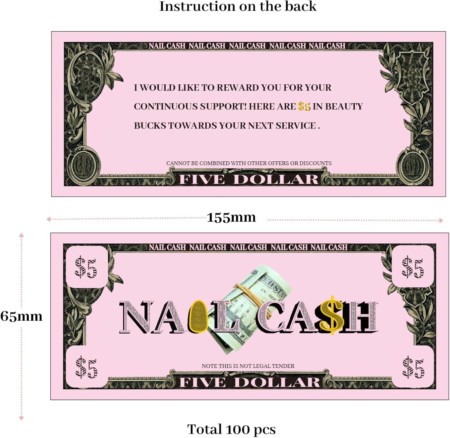 Nail Cash Pink Loyalty Reward Cards for Nail Tech Supplies, Salon Client Gifts & Aftercare, Pedicure Manicure Business Must Haves - 100 Pieces