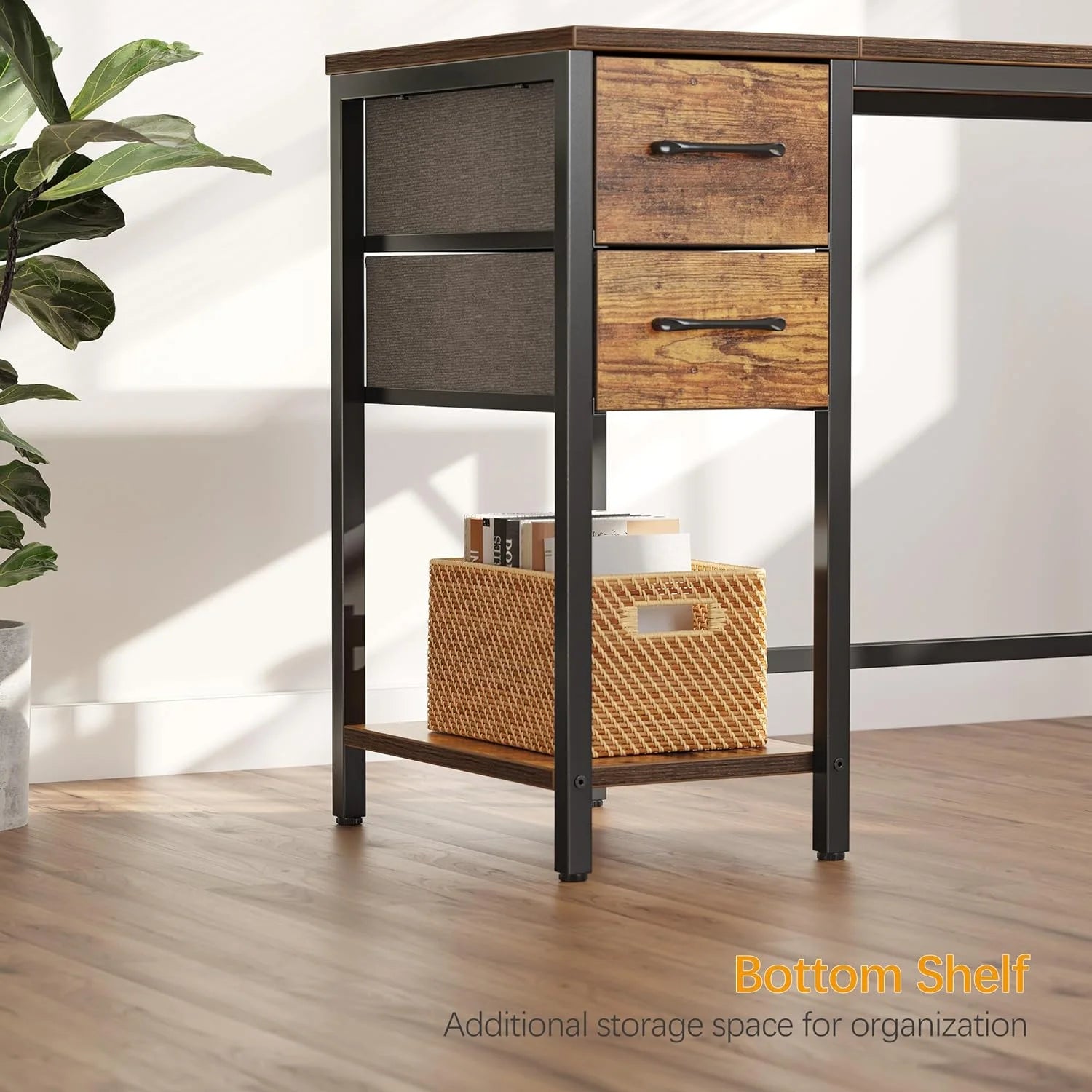 Computer Desk with Drawers, 40 Inch Study Writing Table, Modern Simple Style PC Desk for Bedroom, Gaming, Rustic Brown