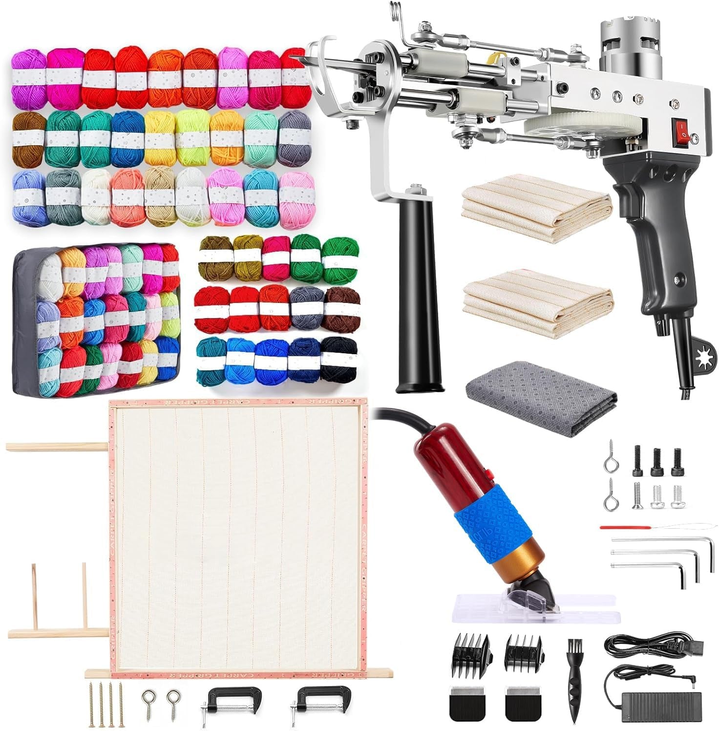 BESGEER 2025 Rug Tufting Gun Starter Kit with Frame with Trimmer - Rug Tufting with Carpet Trimmer Kit with Tufting Frame, 2 in 1 Cut & Loop Pile Gun& Carpet Carving Clippers（Black）