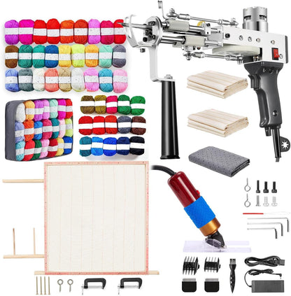 BESGEER 2025 Rug Tufting Gun Starter Kit with Frame with Trimmer - Rug Tufting with Carpet Trimmer Kit with Tufting Frame, 2 in 1 Cut & Loop Pile Gun& Carpet Carving Clippers（Black）