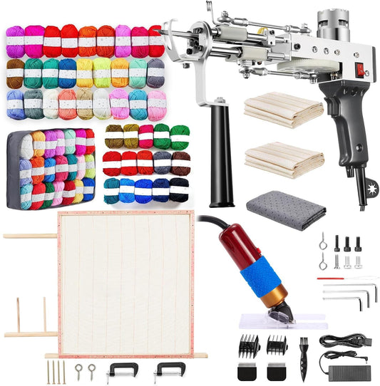 BESGEER 2025 Rug Tufting Gun Starter Kit with Frame with Trimmer - Rug Tufting with Carpet Trimmer Kit with Tufting Frame, 2 in 1 Cut & Loop Pile Gun& Carpet Carving Clippers（Black）