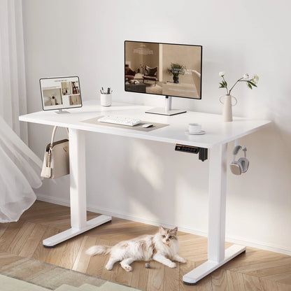 55 Inch Electric Standing Desk, Wide Computer Stand up Desks Adjustable Height, Sit-Stand Rising Desk W/Memory Preset for Home Office Students Desk,White Top