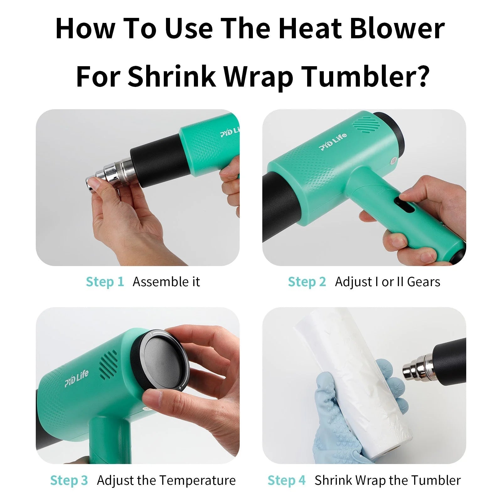 Sublimation Oven Tools Starter Kits Bundle with Heat Blower Gun, Heat Tape,Cup Cradle,Binder Clip,Y-Shaped Ruler,Sublimation Paper and Shrink Wrap Film