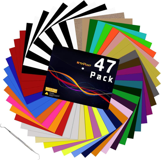 HTV Heat Transfer Vinyl Bundle: 47 Pack 12" X 10" Iron on Vinyl for T-Shirt, 33 Assorted Colors with HTV Accessories Tweezers, Silhouette Cameo or Heat Press Machine